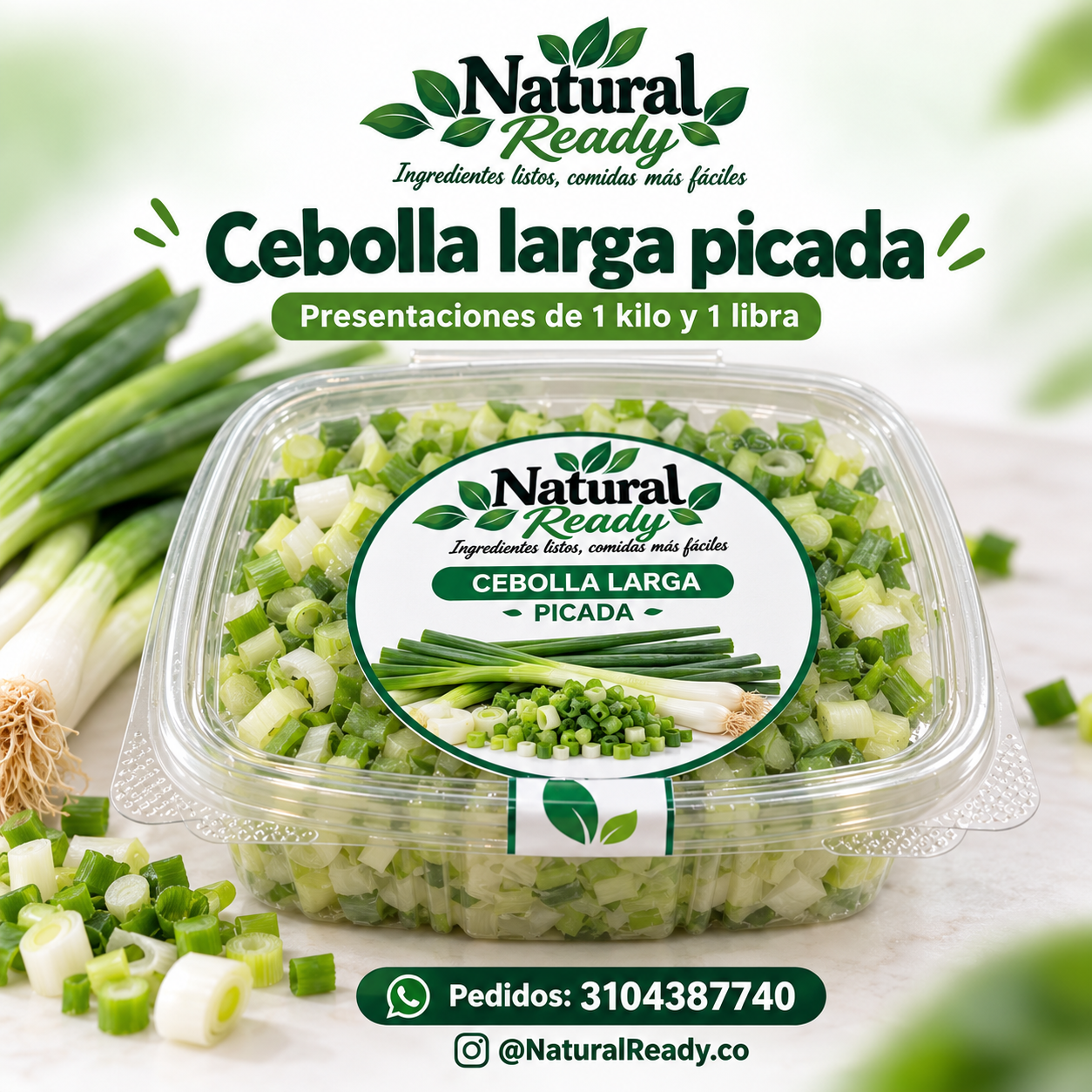 Cebolla larga picada, presentación Natural Ready