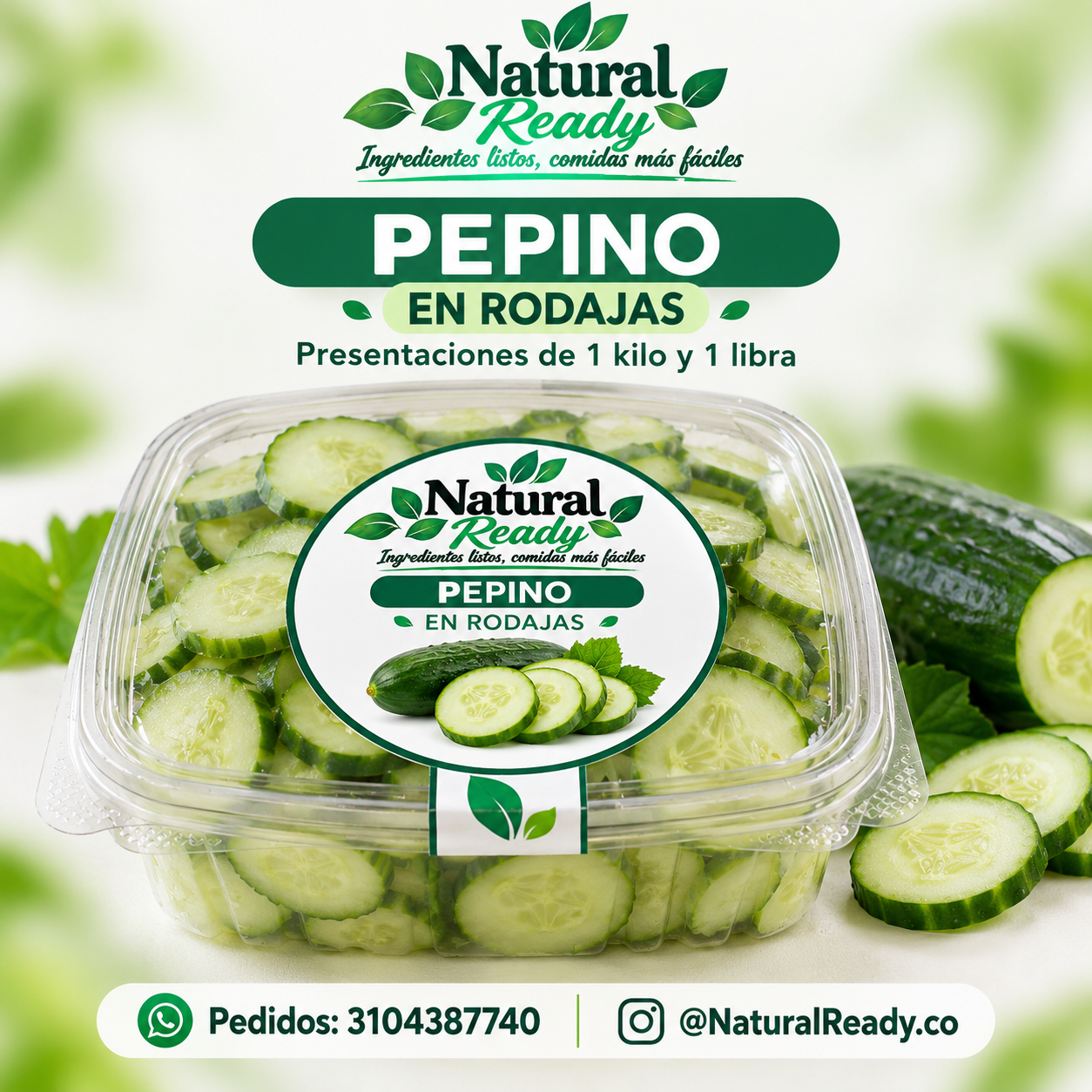 Pepino cohombro en rodajas, presentación Natural Ready