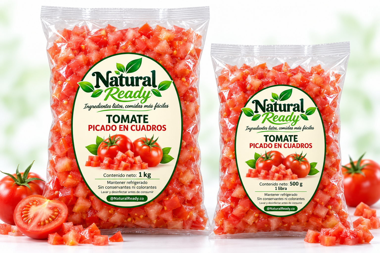 Bolsas Natural Ready de tomate picado en presentaciones de libra y kilo